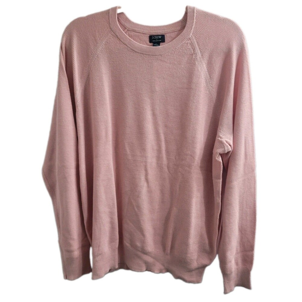 NWT J.Crew Men's 100% Cotton Textured Crewneck Sweater Pink Sz Lg Raglan Sleeve